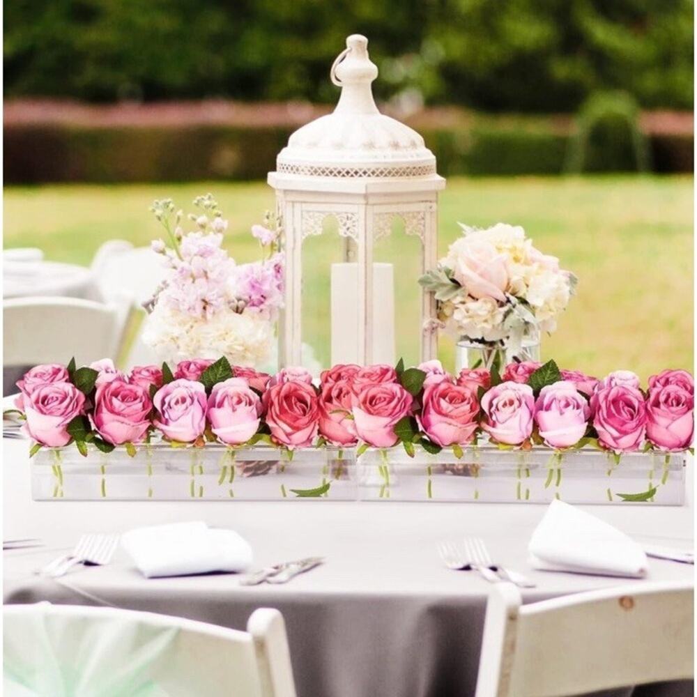 24 Hole Long Acrylic Flower Vase Rectangular Clear Floral Centerpiece for Dining - Picture 3 of 3